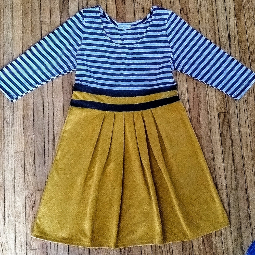 mustard yellow and striped dress
